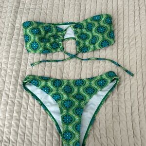 shein green tube top/bandeau bikini top and bottoms size small